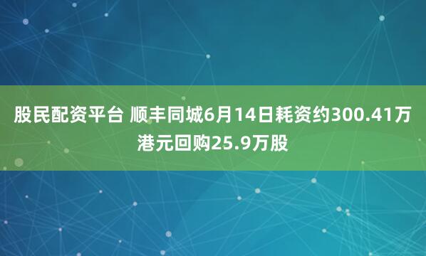 股民配资平台 顺丰同城6月14日耗资约300.41万港元回购25.9万股